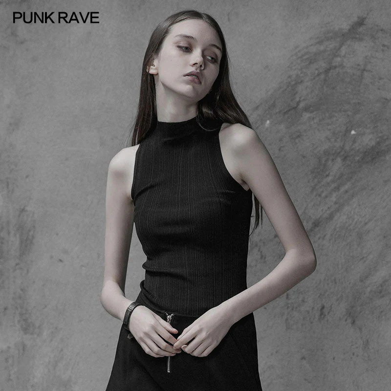 OPM-100 Womens Sexy Cross Thin Roping Ice Silk Knitted Punk Vest - Image 2