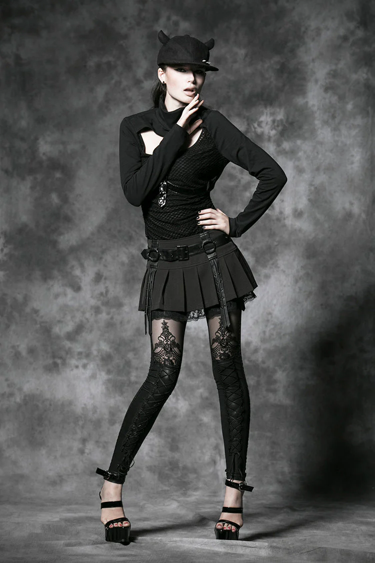 K-144 Womens Victorian Style Sexy Leather Gothic Leggings With Lace - Image 8