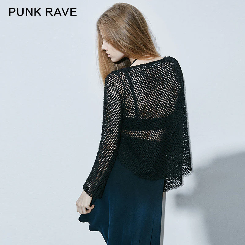 T-411 Woolen Syles Long Sleeve Hot Basic Mesh Punk Shirts - Image 2