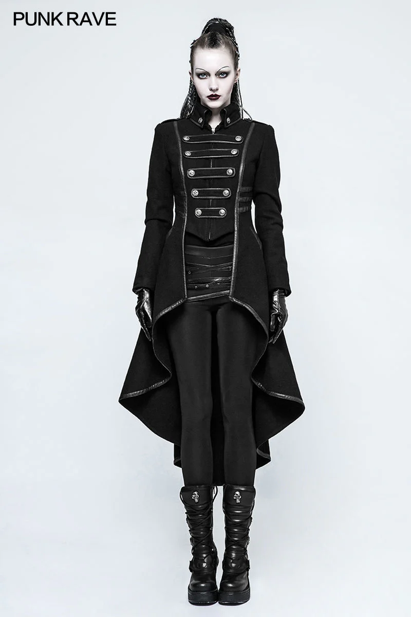 Y-786 Worsted Long Punk Coat Lapel Collar Military Uniform For Women - Image 6