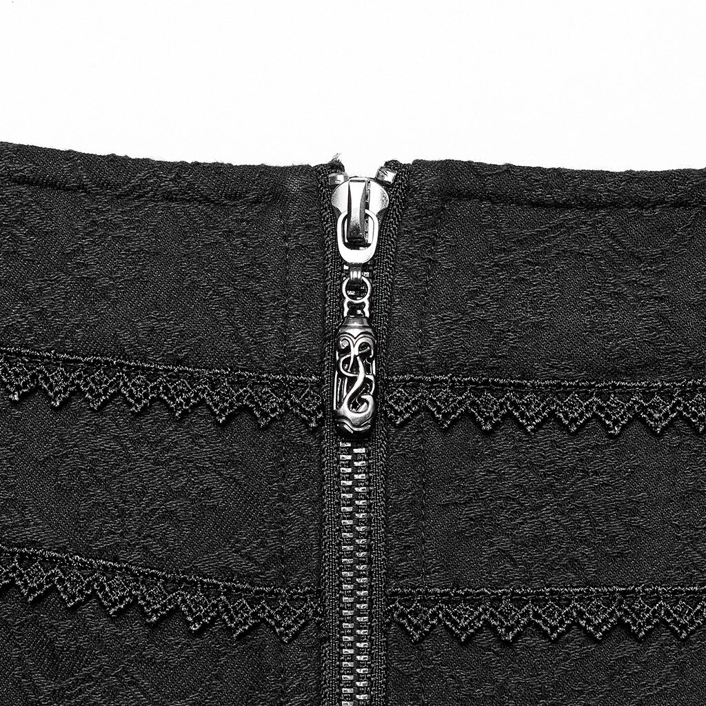 WQ-371BQF Gothic Asymmetrical black Lace Skirt with Front and Side Slits - Image 10