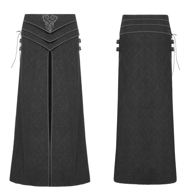 WQ-371BQF Gothic Asymmetrical black Lace Skirt with Front and Side Slits - Image 17