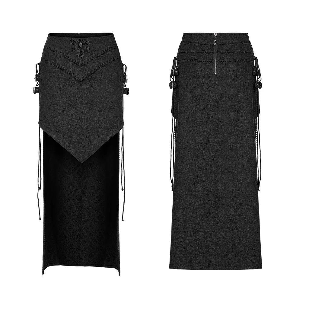 WQ-371BQF Gothic Asymmetrical black Lace Skirt with Front and Side Slits - Image 24