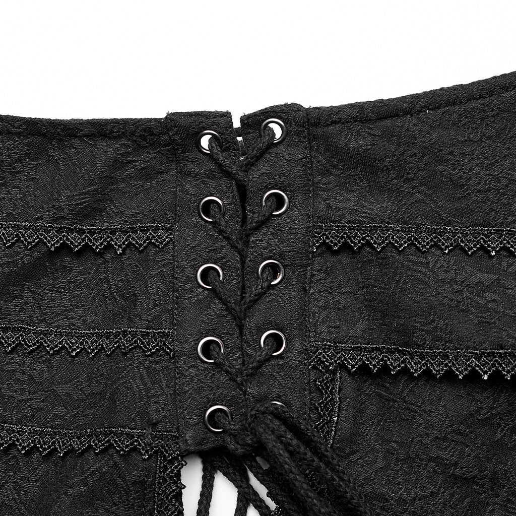 WQ-371BQF Gothic Asymmetrical black Lace Skirt with Front and Side Slits - Image 8