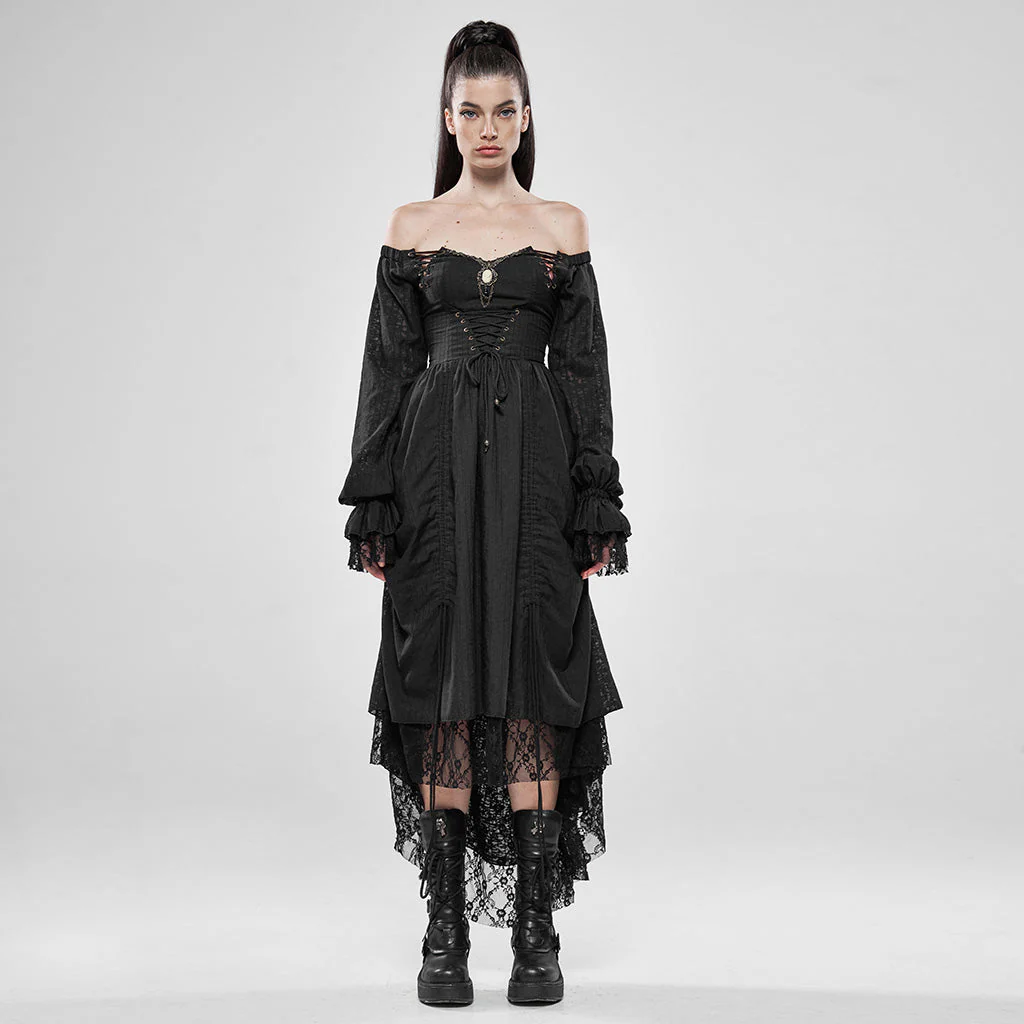 WQ-439LQF Gothic Dress Off-Shoulder Corset Lace Hem Midi Fashion - Image 21