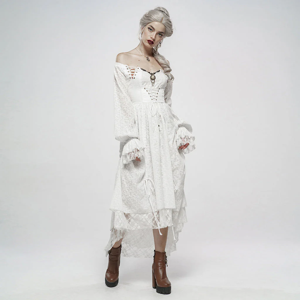 WQ-439LQF Gothic Dress Off-Shoulder Corset Lace Hem Midi Fashion - Image 34