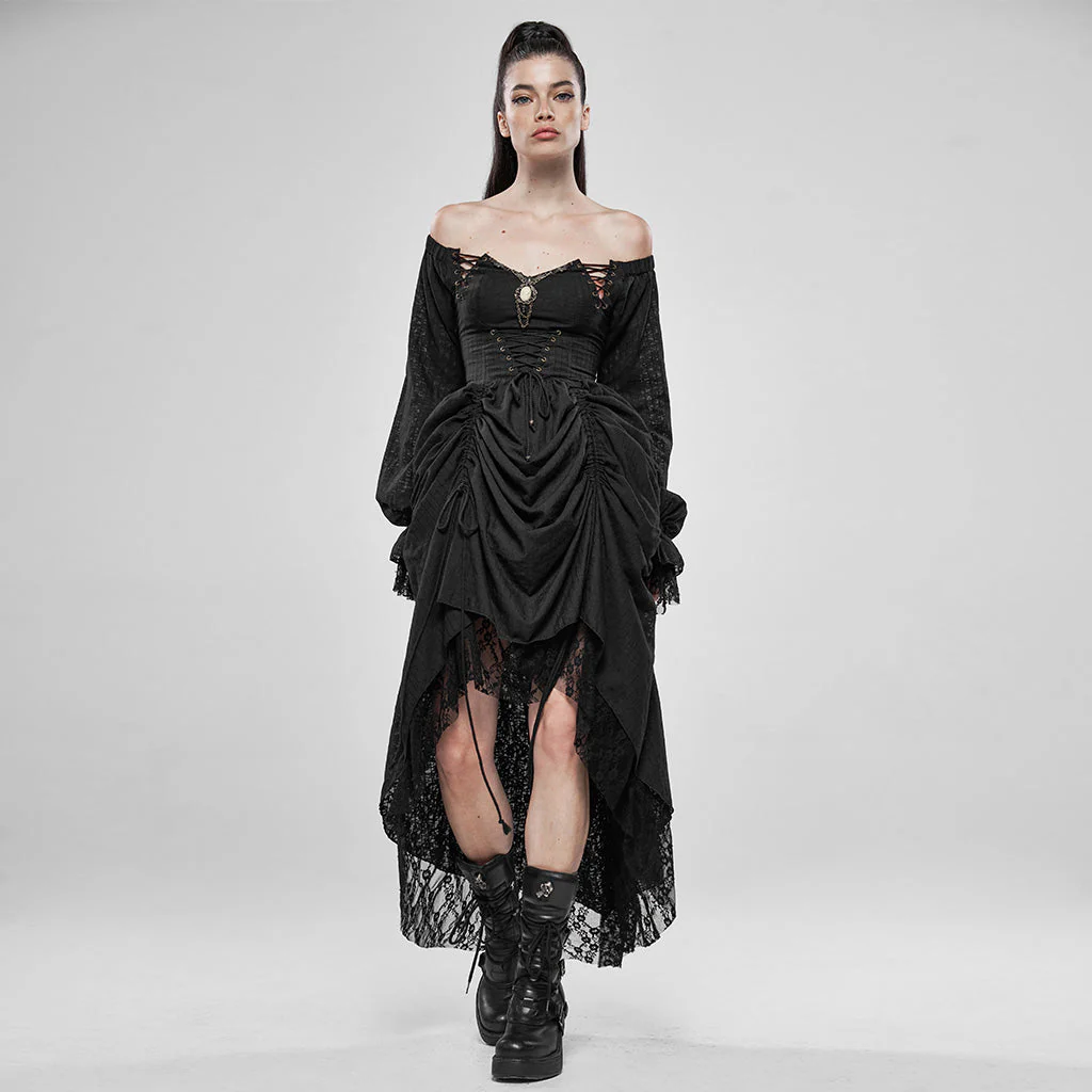 WQ-439LQF Gothic Dress Off-Shoulder Corset Lace Hem Midi Fashion - Image 44