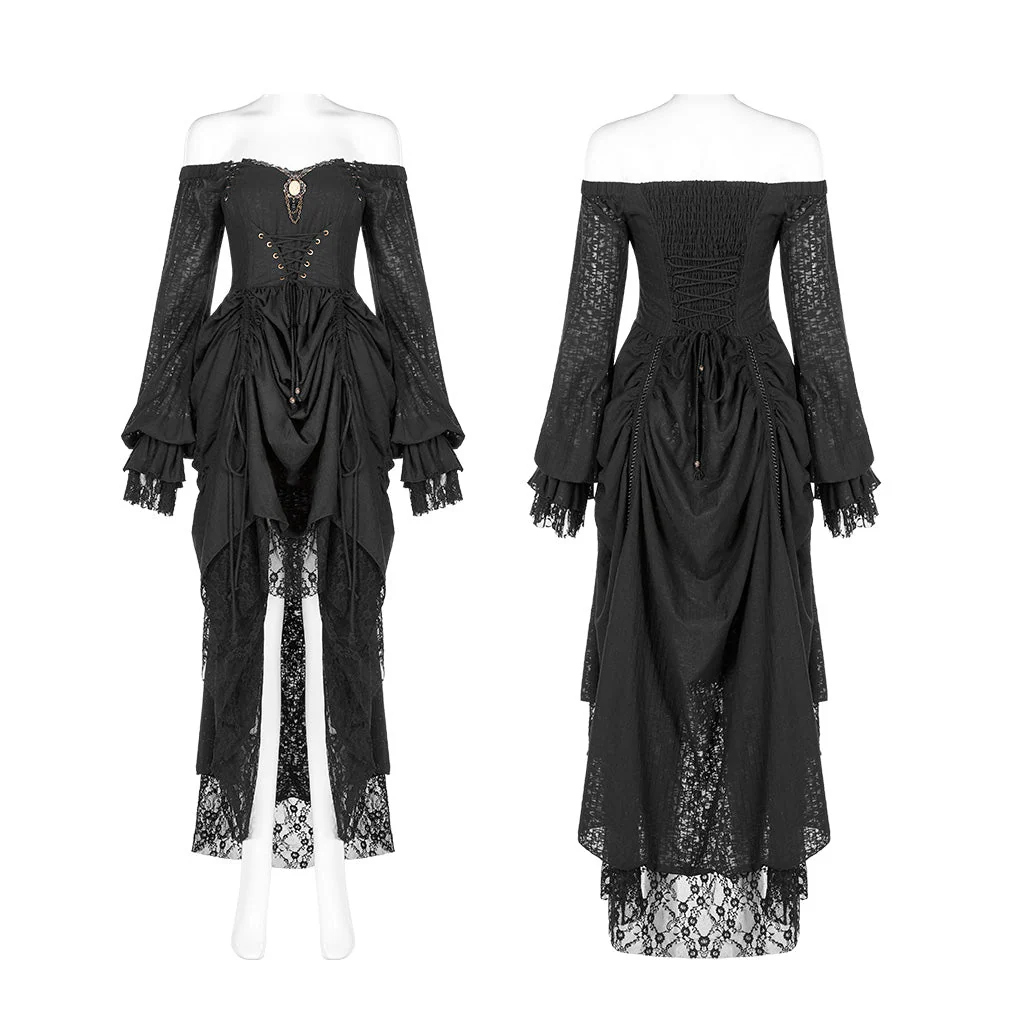 WQ-439LQF Gothic Dress Off-Shoulder Corset Lace Hem Midi Fashion - Image 45