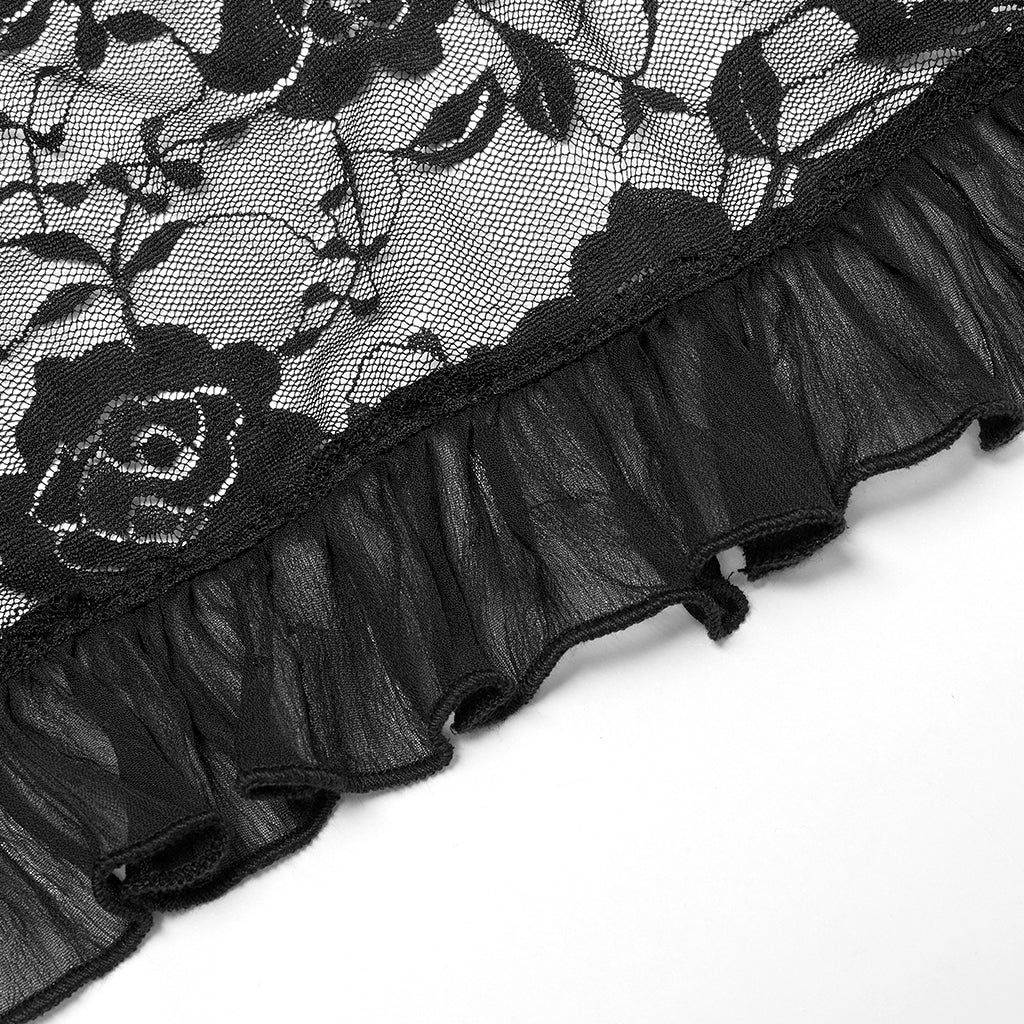 WQ-554BQF Gothic Skirt Layered Black Asymmetrical Lace Ruffle Design - Image 10