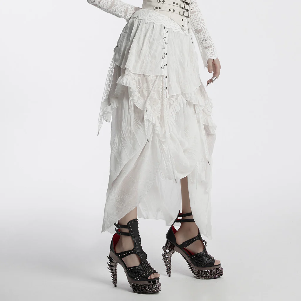 WQ-554BQF Gothic Skirt Layered Black Asymmetrical Lace Ruffle Design - Image 14