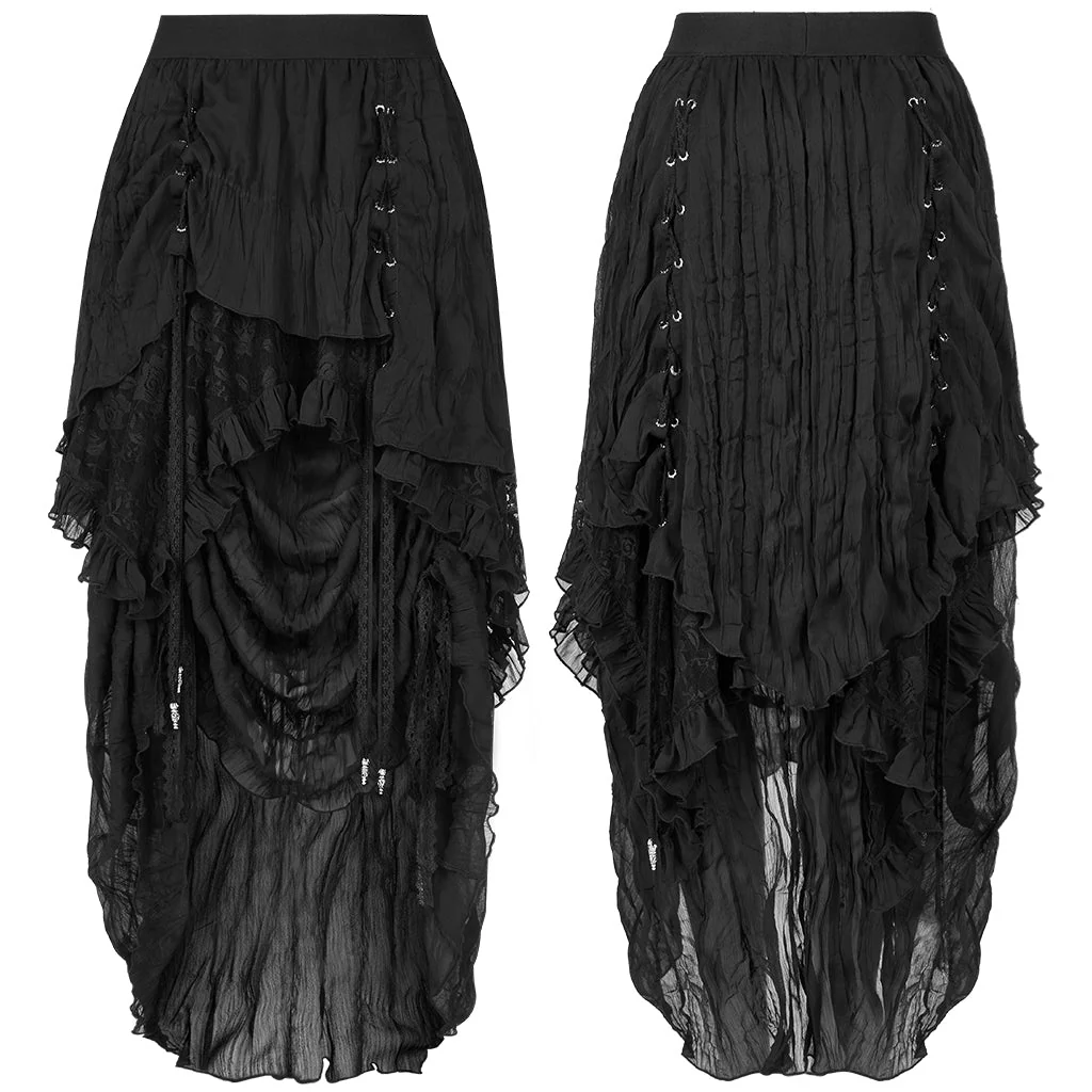 WQ-554BQF Gothic Skirt Layered Black Asymmetrical Lace Ruffle Design - Image 24