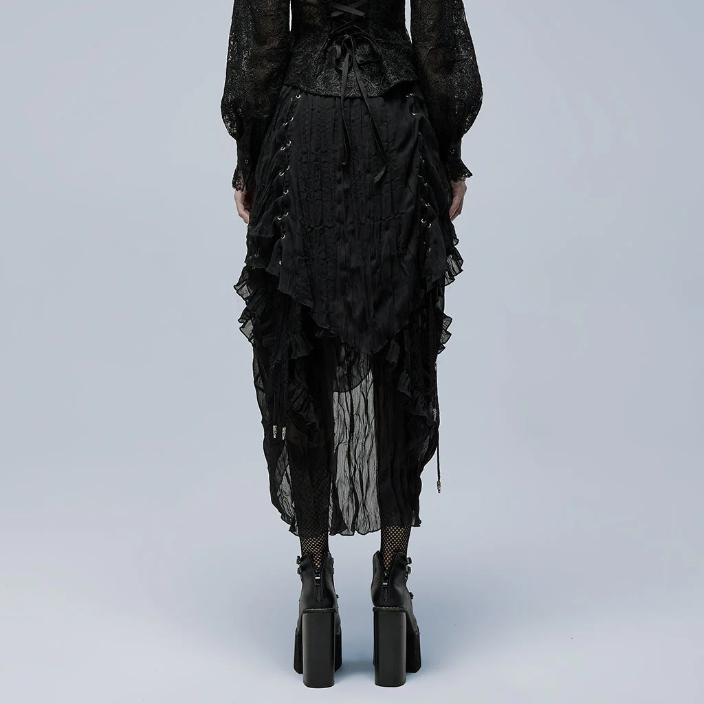 WQ-554BQF Gothic Skirt Layered Black Asymmetrical Lace Ruffle Design - Image 42