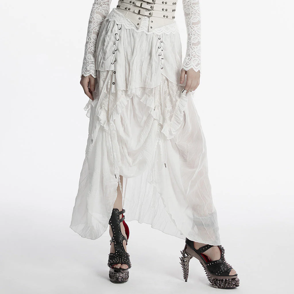 WQ-554BQF Gothic Skirt Layered Black Asymmetrical Lace Ruffle Design - Image 51
