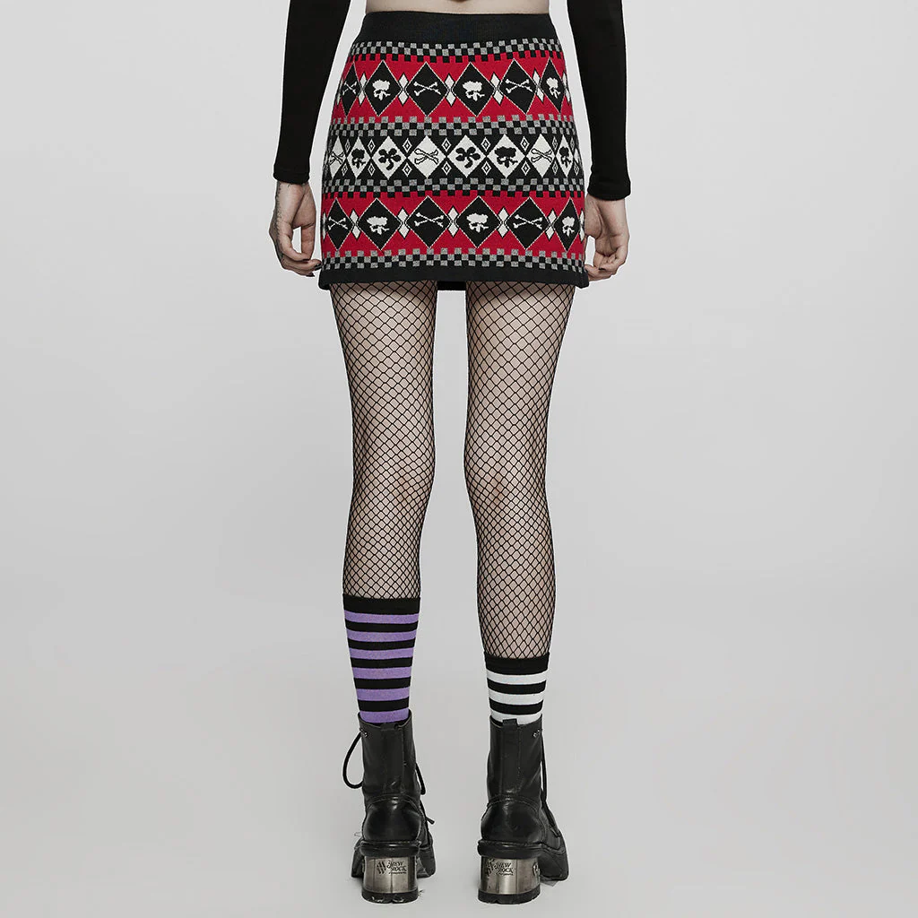 WQ-601BQF Edgy Argyle Punk Skirt with Geometric Black Red Design - Image 13