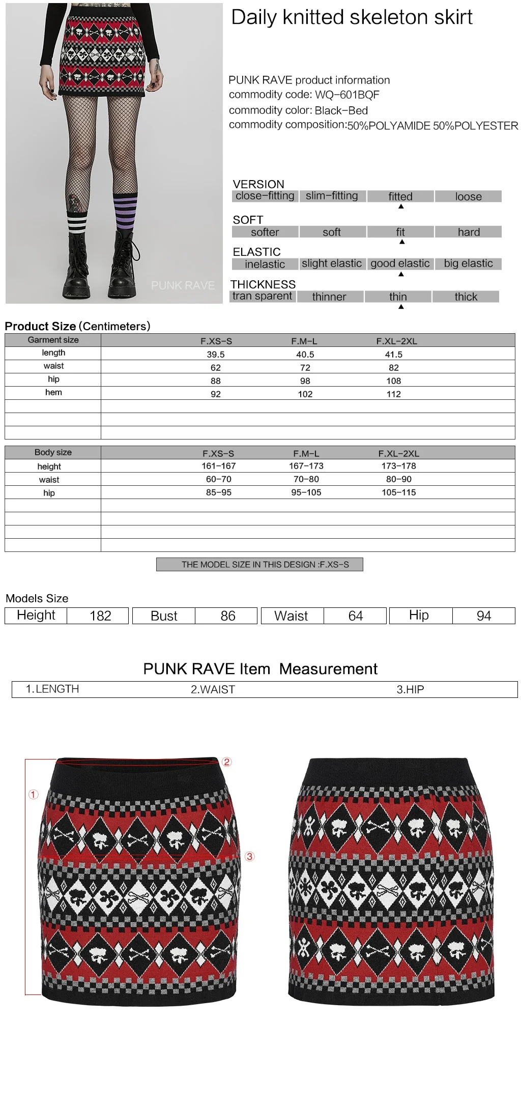 WQ-601BQF Edgy Argyle Punk Skirt with Geometric Black Red Design - Image 19