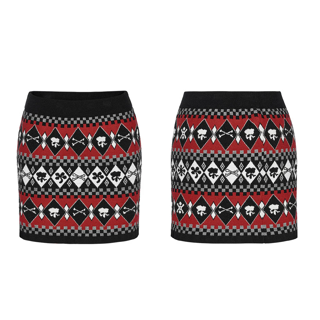 WQ-601BQF Edgy Argyle Punk Skirt with Geometric Black Red Design - Image 22