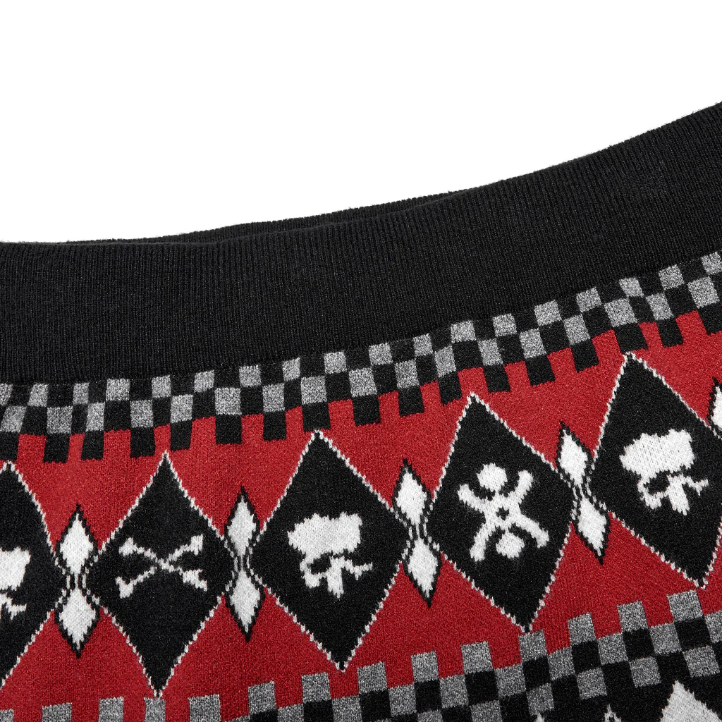 WQ-601BQF Edgy Argyle Punk Skirt with Geometric Black Red Design - Image 7