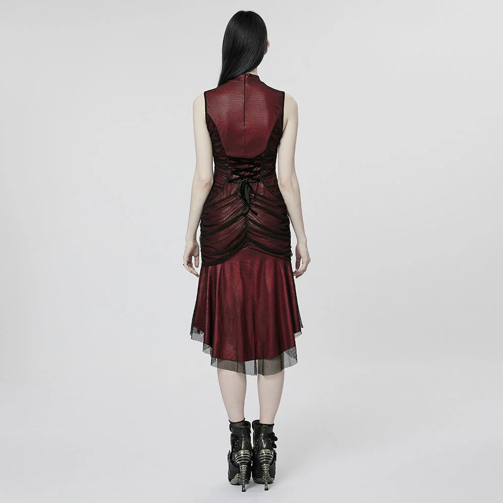 WQ-607LQF Elegant Gothic High-Low black Mesh Layered Dress - Image 15