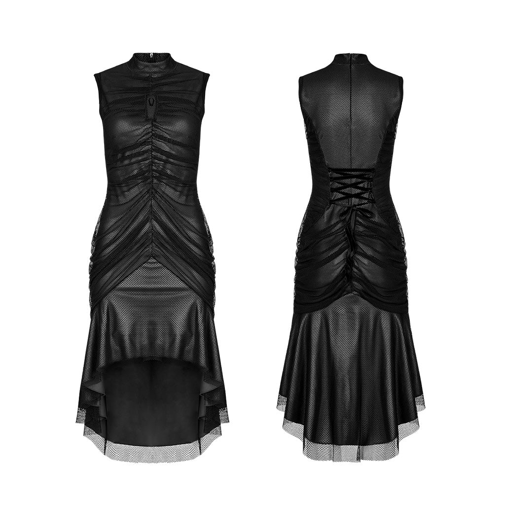 WQ-607LQF Elegant Gothic High-Low black Mesh Layered Dress - Image 25