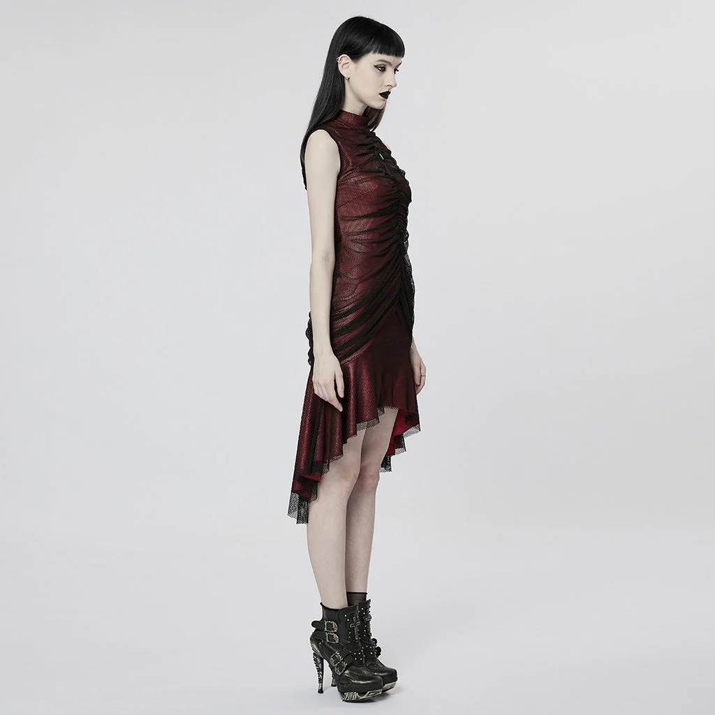 WQ-607LQF Elegant Gothic High-Low black Mesh Layered Dress - Image 33