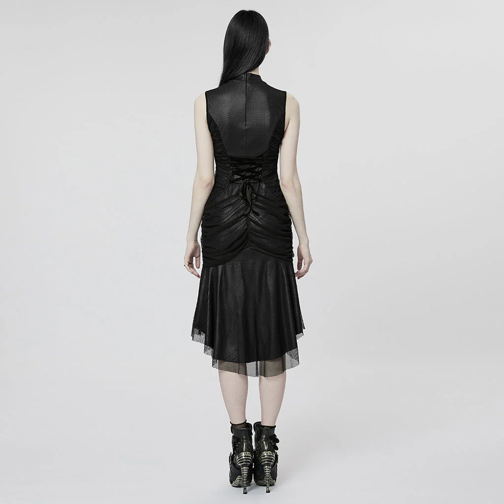 WQ-607LQF Elegant Gothic High-Low black Mesh Layered Dress - Image 4