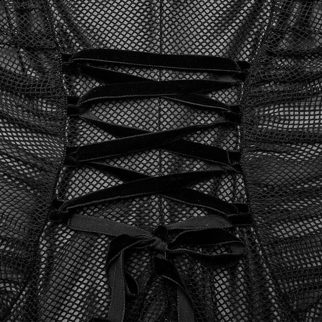WQ-607LQF Elegant Gothic High-Low black Mesh Layered Dress - Image 8