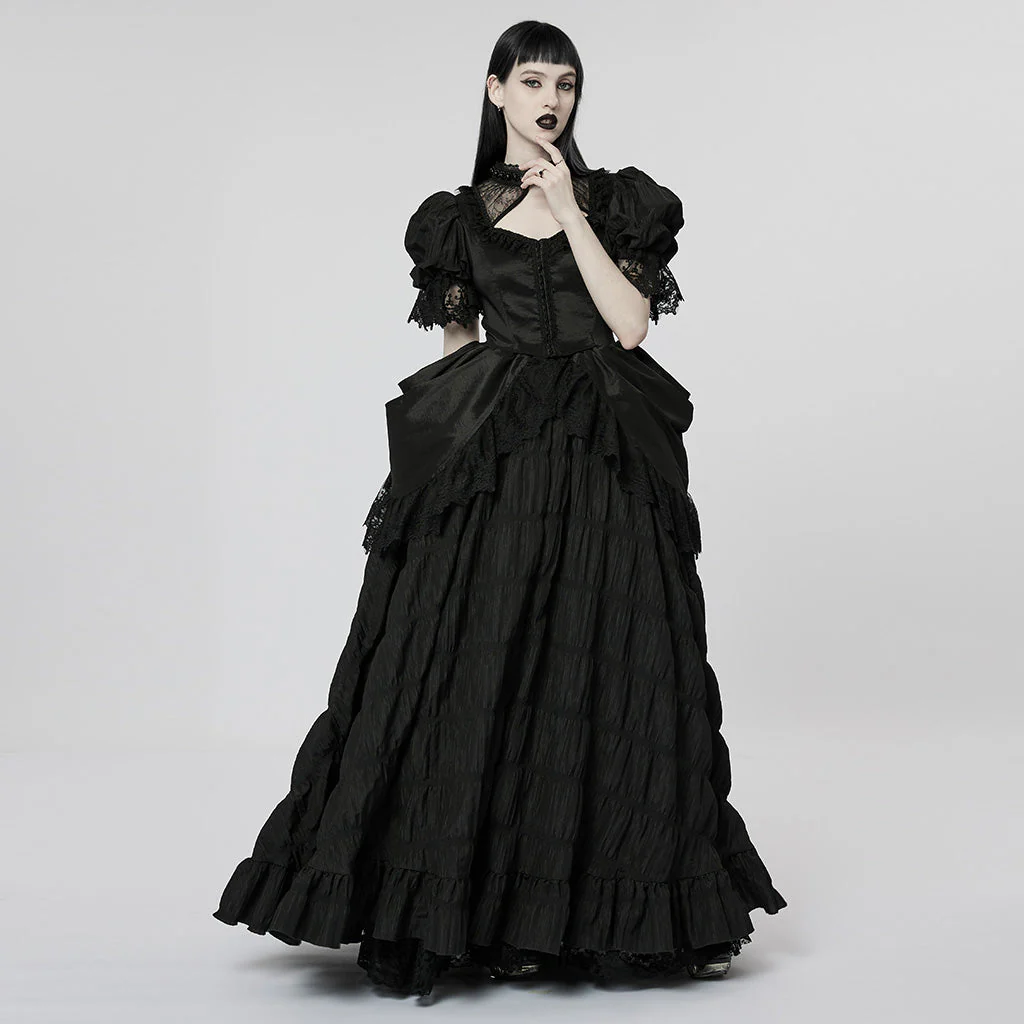 WQ-611LQF Victorian Puff Sleeve Gothic Dress with Layered Lace Skirt - Image 13