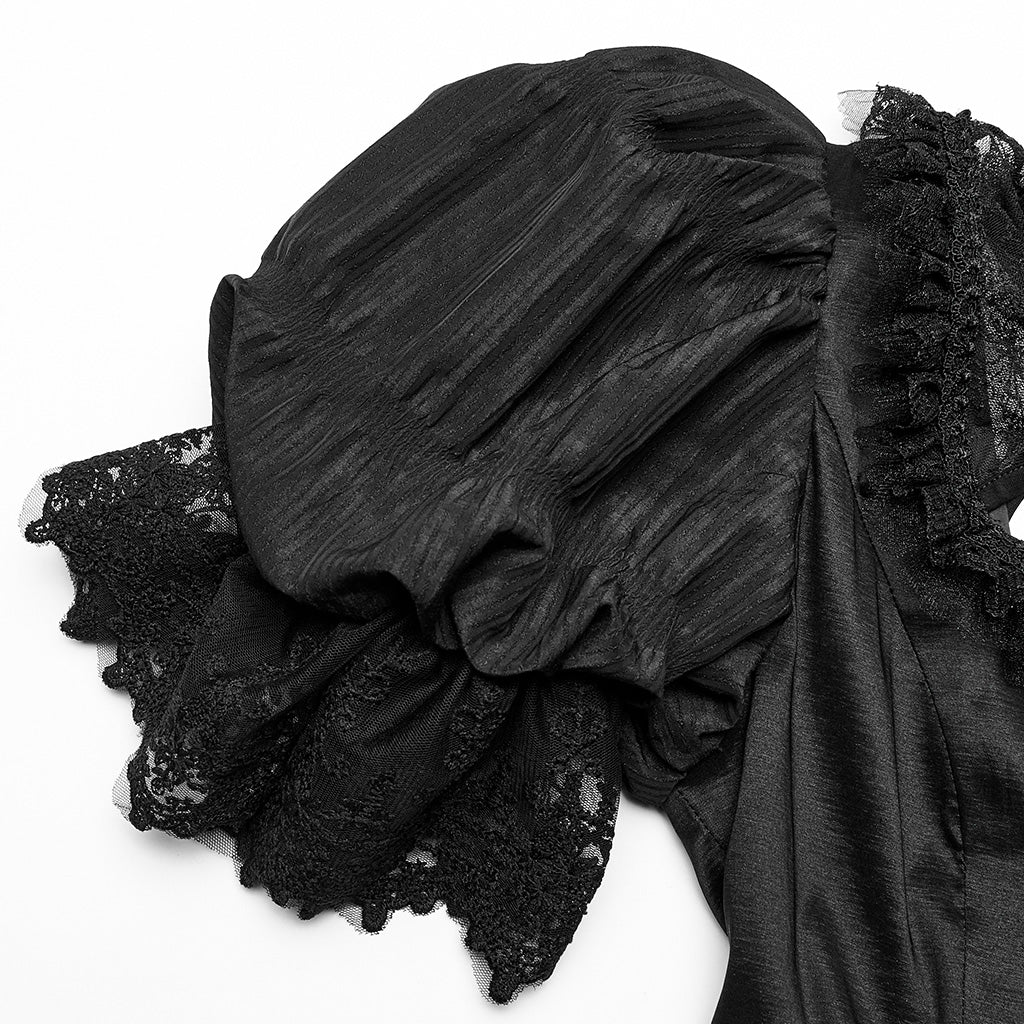 WQ-611LQF Victorian Puff Sleeve Gothic Dress with Layered Lace Skirt - Image 18