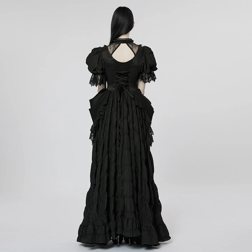 WQ-611LQF Victorian Puff Sleeve Gothic Dress with Layered Lace Skirt - Image 3