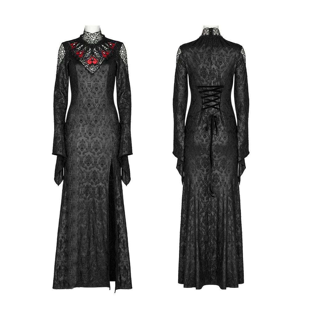 WQ-618LQF Gothic Lace High Neck Dress with Floral Embroidery Details - Image 16