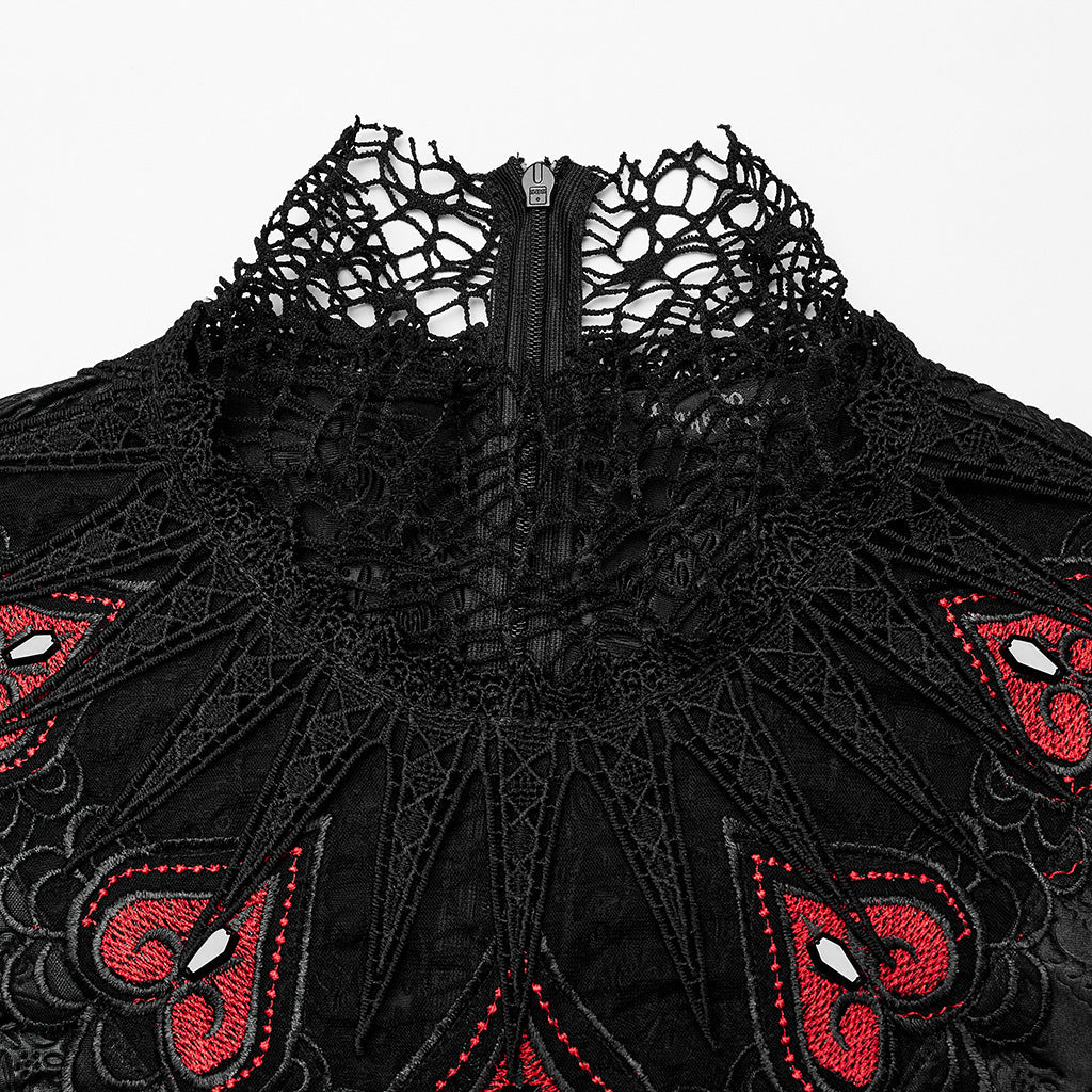 WQ-618LQF Gothic Lace High Neck Dress with Floral Embroidery Details - Image 7