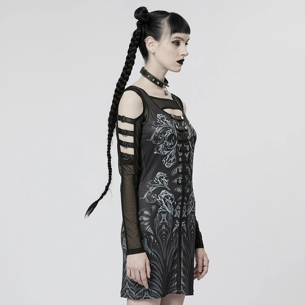 WQ-623LQF Mesh Sleeve Gothic Dress with Intricate Lace Skull Design - Image 13