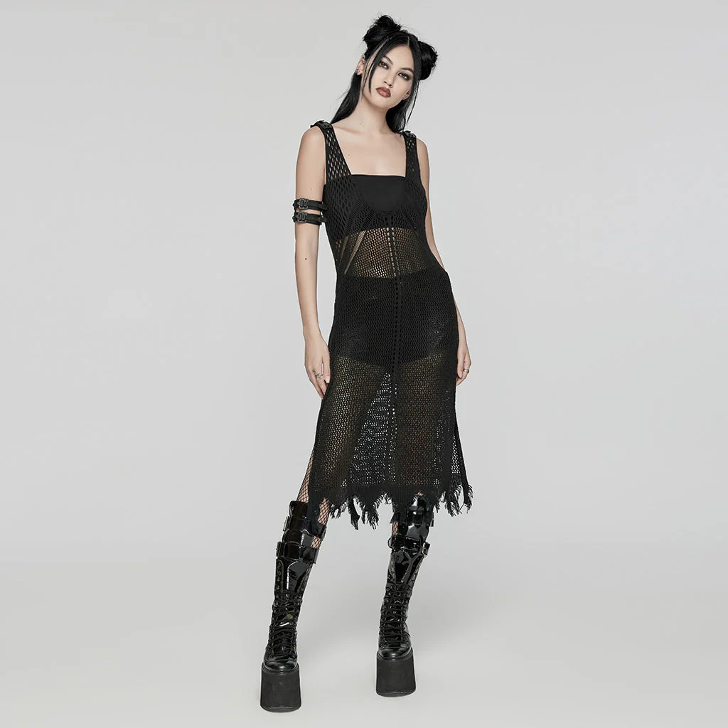 WQ-631DQF Gothic Knitted Punk Dresses with Fringe Design - Image 5