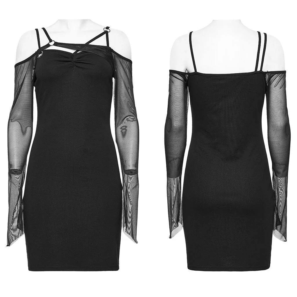 WQ-648LQF Gothic Off-Shoulder Mesh Sleeve Dress black - Image 16