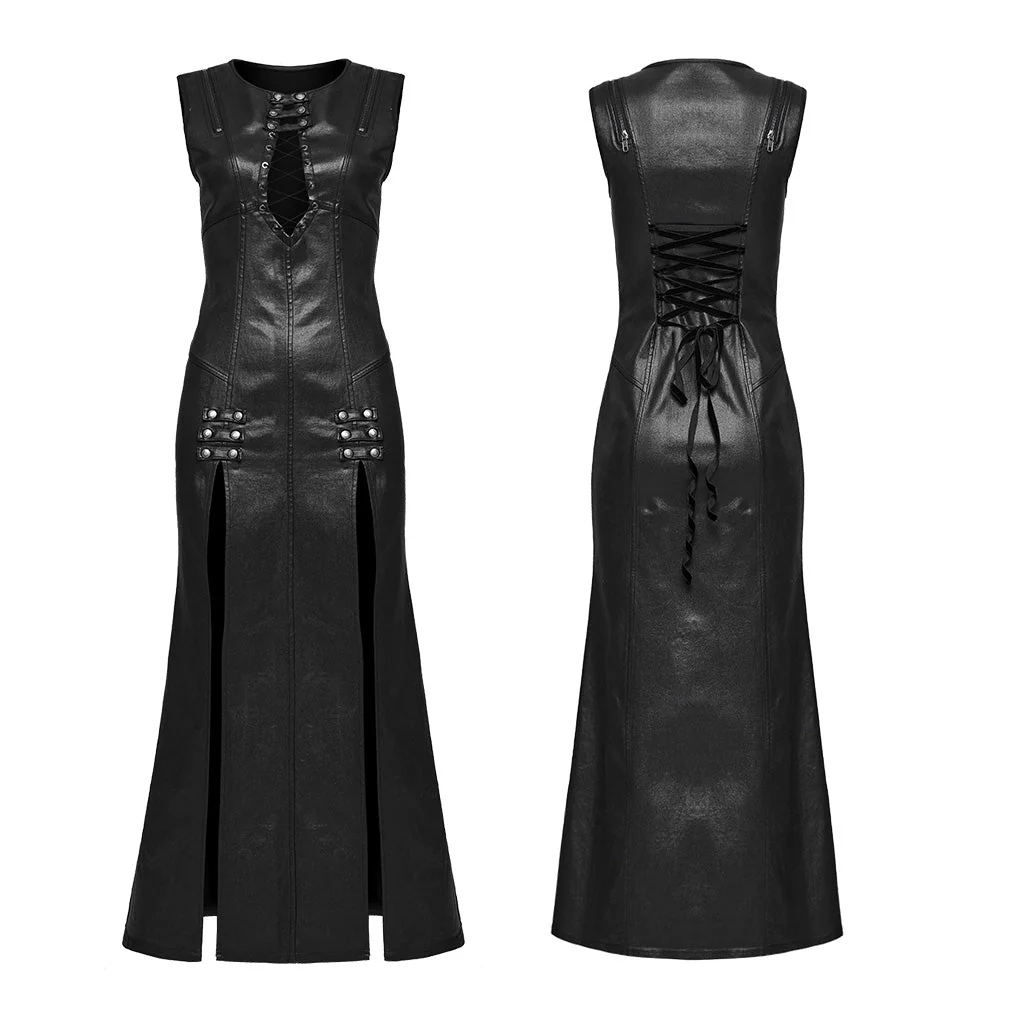 WQ-649LQF Fierce Black Patent Leather Corset Punk Dress - Image 6