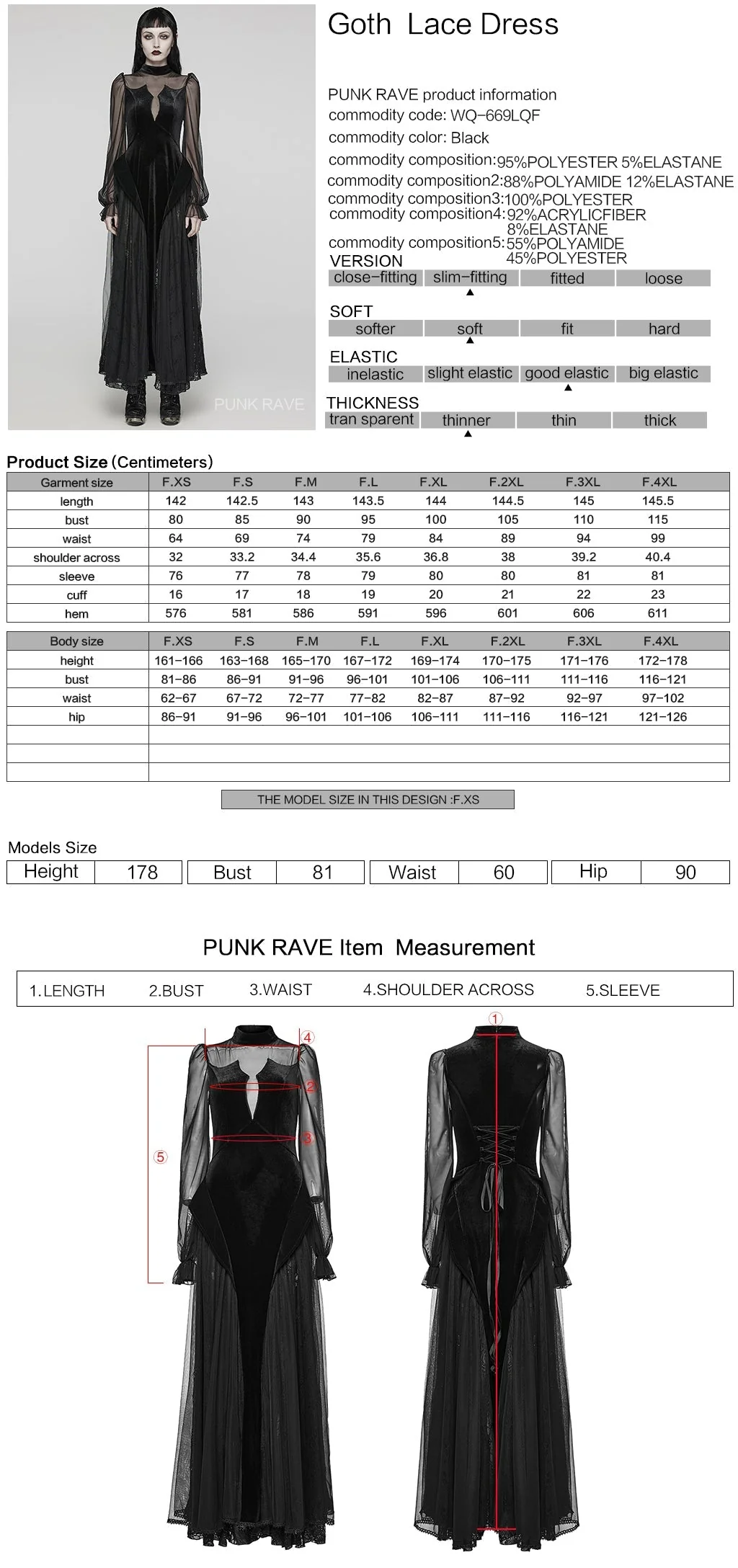 WQ-669LQF Elegant Sheer Sleeve Black Gothic Lace Maxi Dress - Image 21