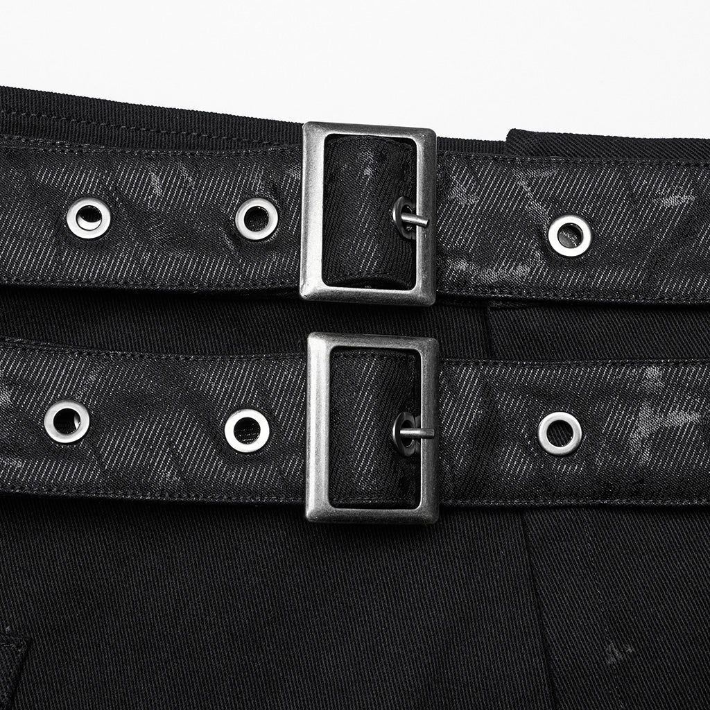 WQ-677BQM Gothic Punk Skirt with Faux Leather Pockets and Belts - Image 17