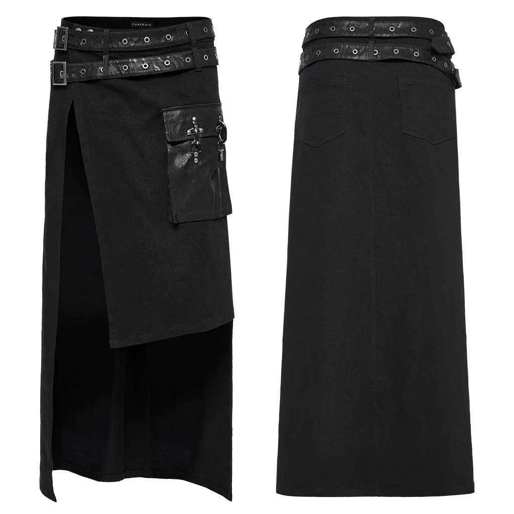 WQ-677BQM Gothic Punk Skirt with Faux Leather Pockets and Belts - Image 26