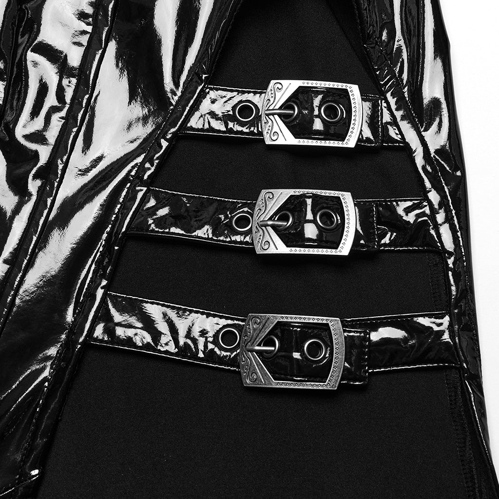 WQ-678LQF Glossy black Gothic Punk Slit Maxi Dress - Image 10
