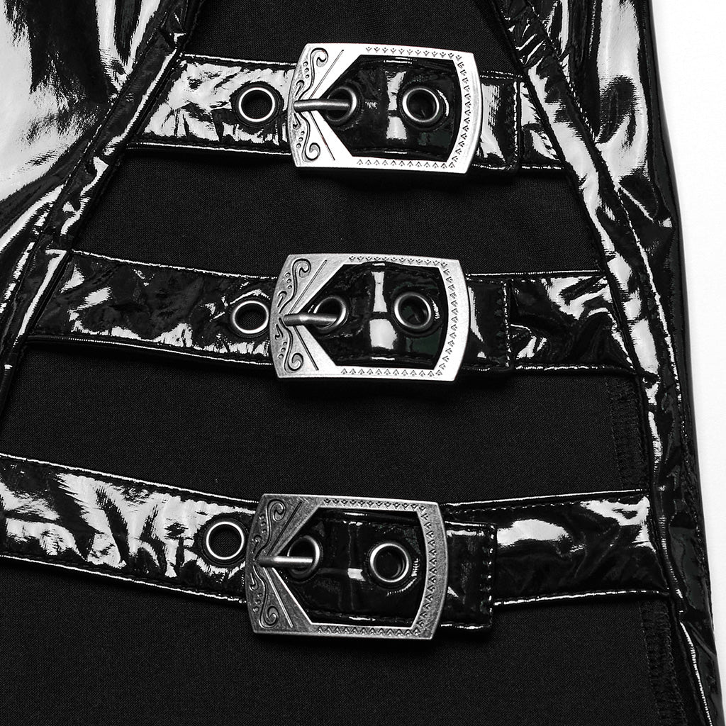 WQ-678LQF Glossy black Gothic Punk Slit Maxi Dress - Image 35