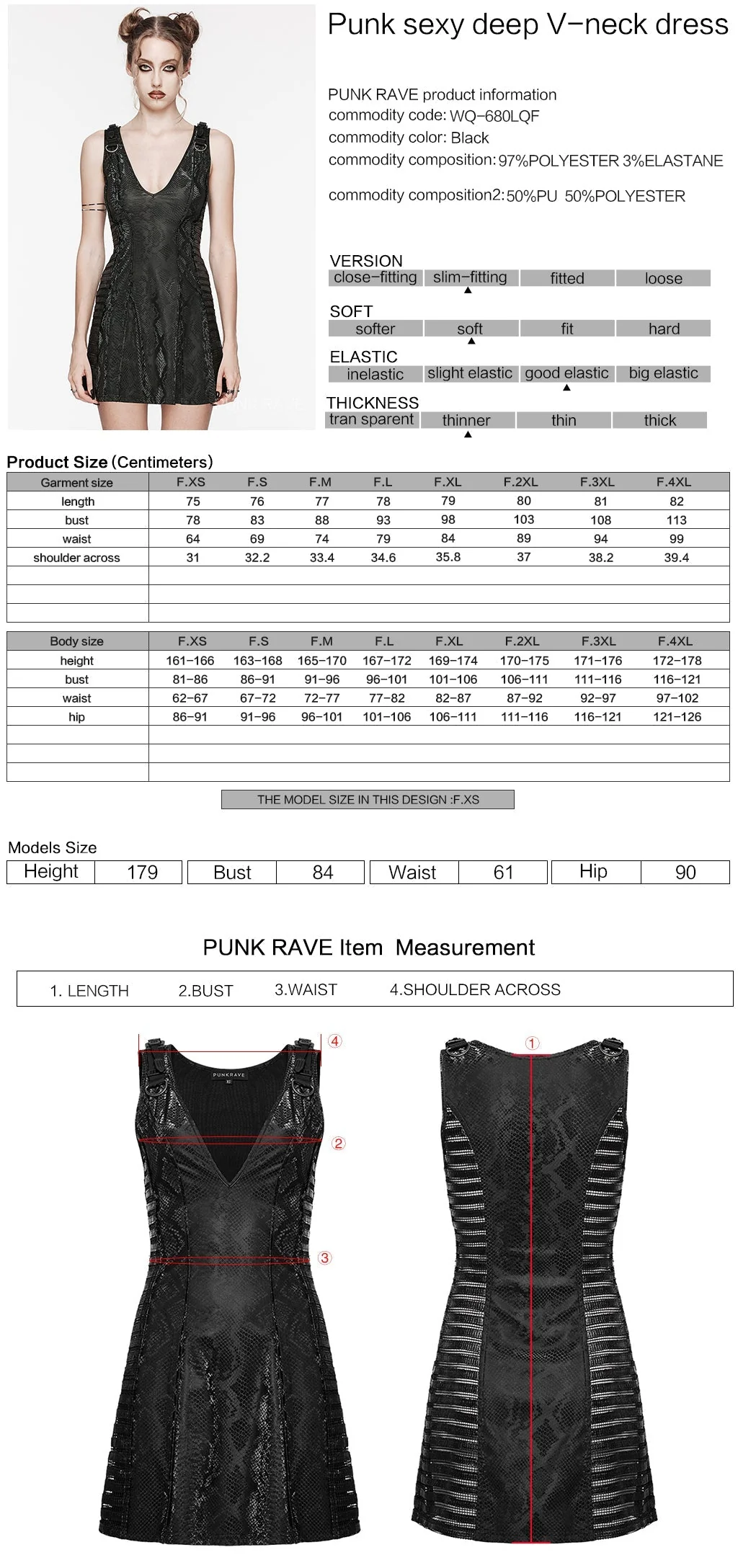WQ-680LQF Edgy black V-Neck Punk Dress with Lace Details - Image 12
