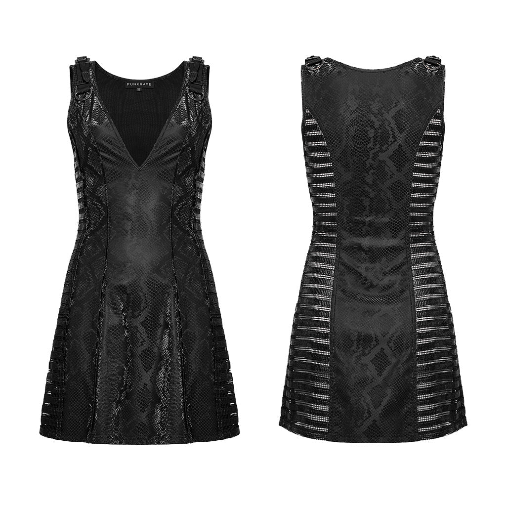 WQ-680LQF Edgy black V-Neck Punk Dress with Lace Details - Image 15