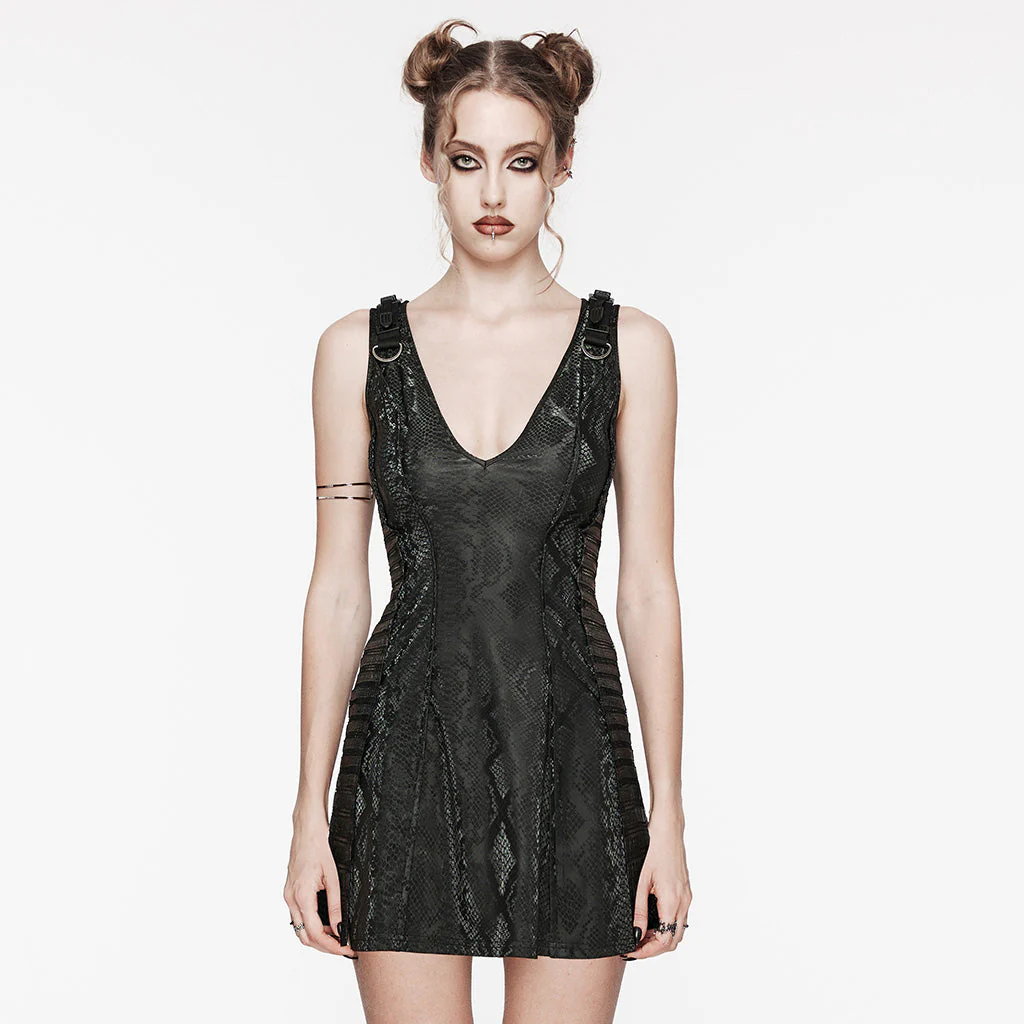 WQ-680LQF Edgy black V-Neck Punk Dress with Lace Details - Image 19