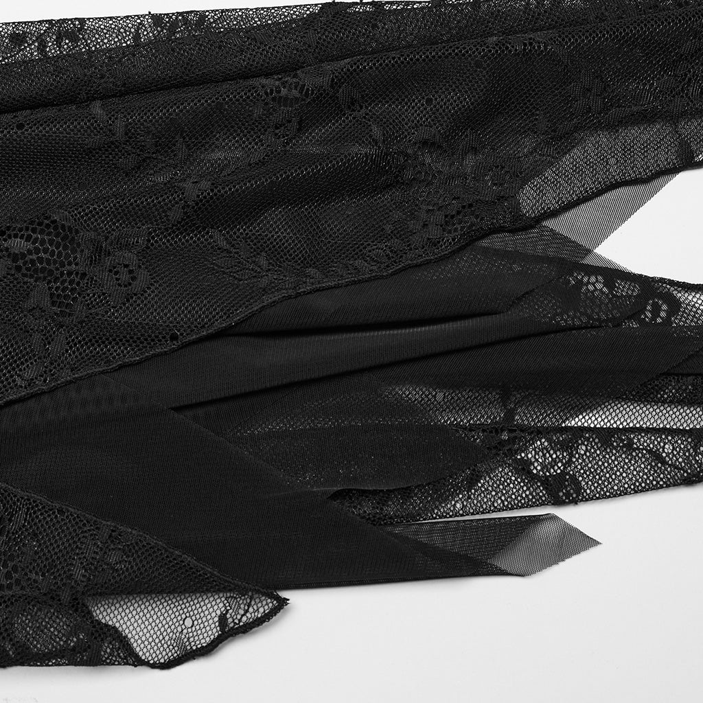 WQ-681LQF Elegant black Lace Asymmetrical Gothic Dress with Sheer Overlay - Image 29
