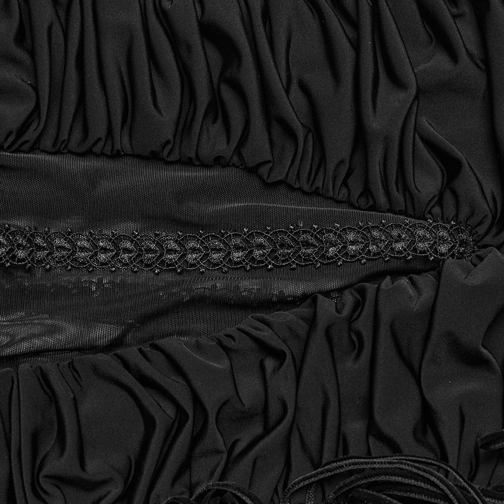 WQ-682BQF Sheer Gothic Lace Maxi Skirt with Ruched Velvet Accents - Image 19