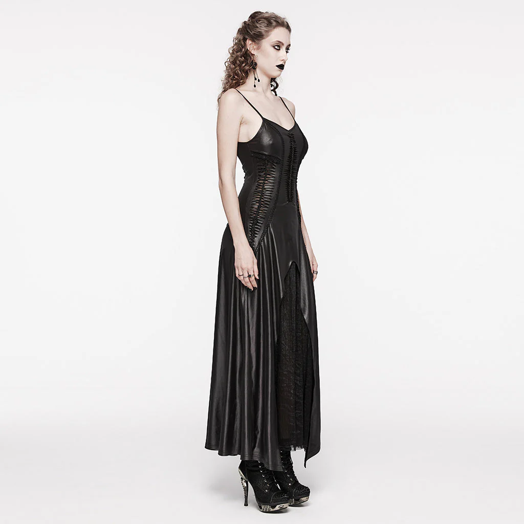 WQ-683LQF Elegant Gothic black Corset Maxi Dress With Braided Details - Image 12