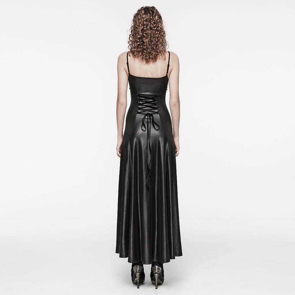 WQ-683LQF Elegant Gothic black Corset Maxi Dress With Braided Details - Image 13