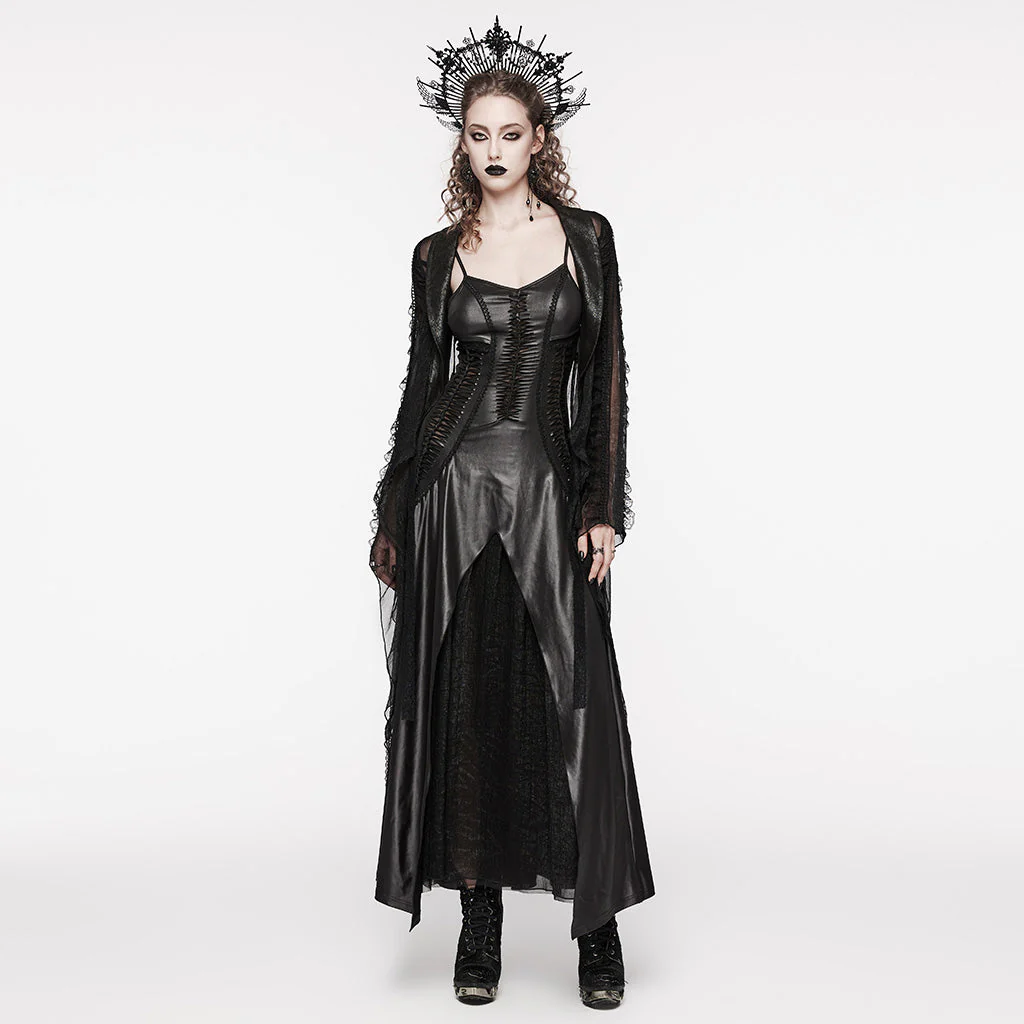 WQ-683LQF Elegant Gothic black Corset Maxi Dress With Braided Details - Image 5