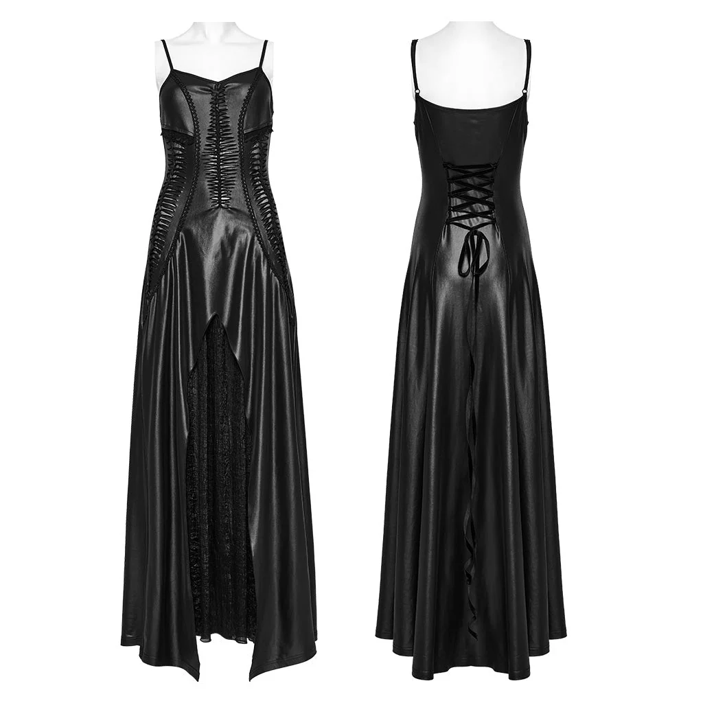WQ-683LQF Elegant Gothic black Corset Maxi Dress With Braided Details - Image 6