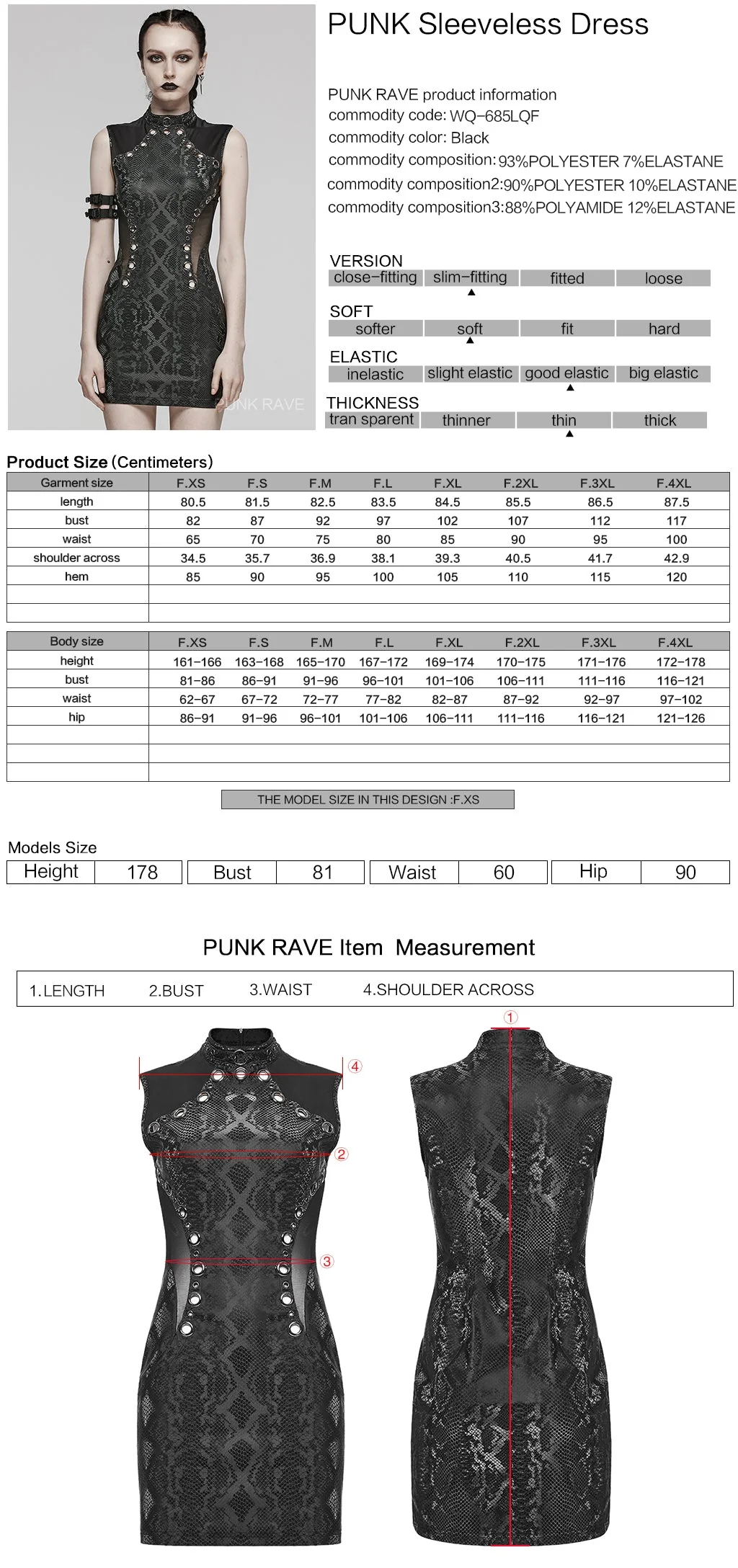 WQ-685LQF Edgy Gothic Sleeveless Dress with Mesh Panels and Rivet Accents - Image 2
